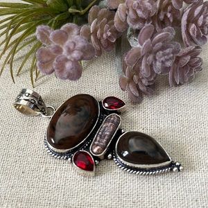 Jasper, pearl and rubelite pendant